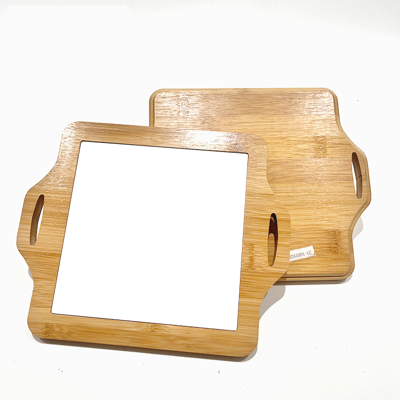 Double handles bamboo base sublimation blank ceramic trivet