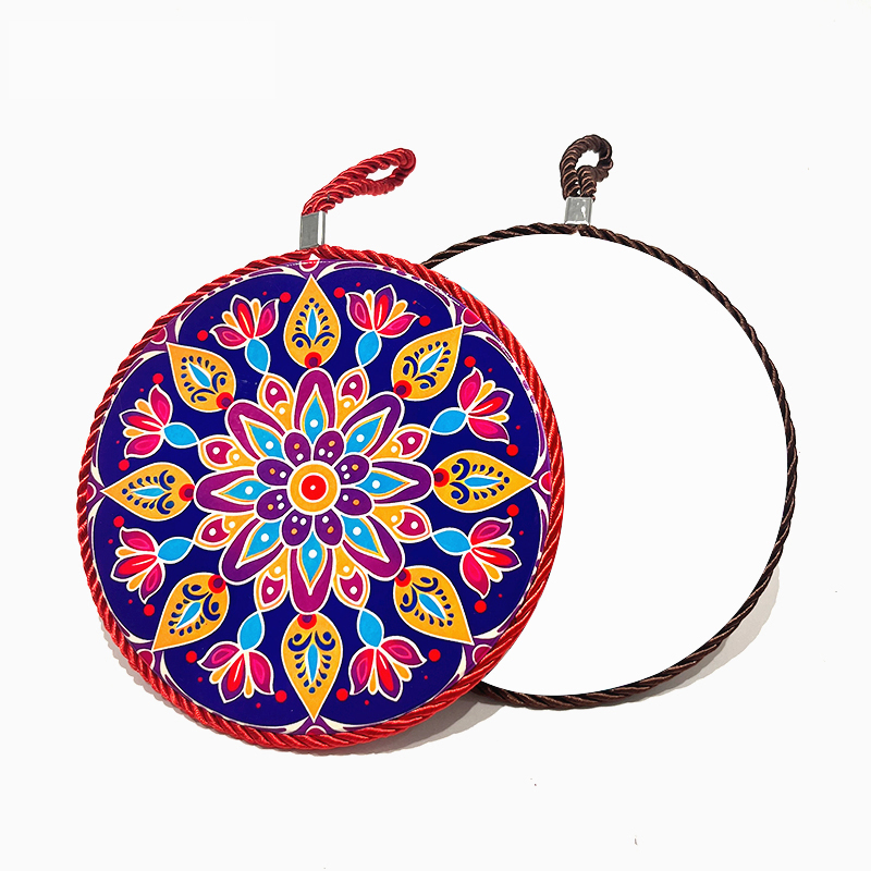 round shape cork sublimation ceramic trivet with hanging rope