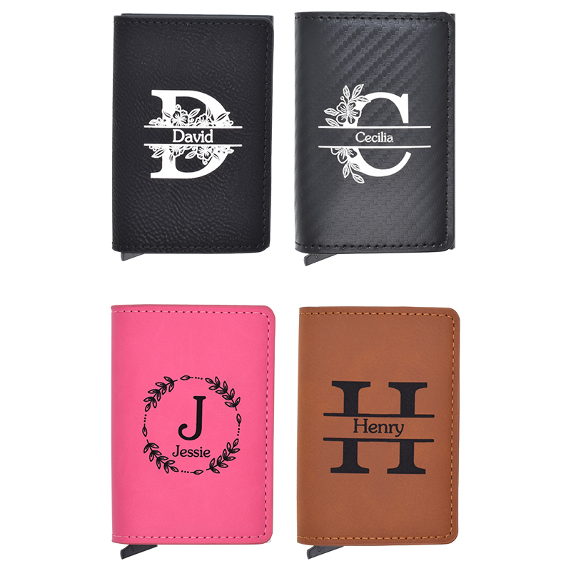laser engrave blank PU card wallet case