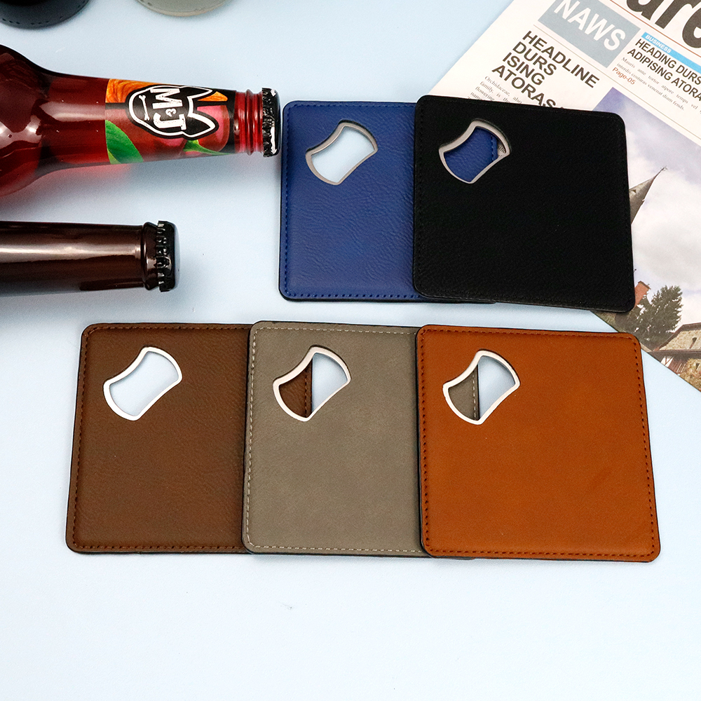 laser engrave blank PU cover coaster shape opener