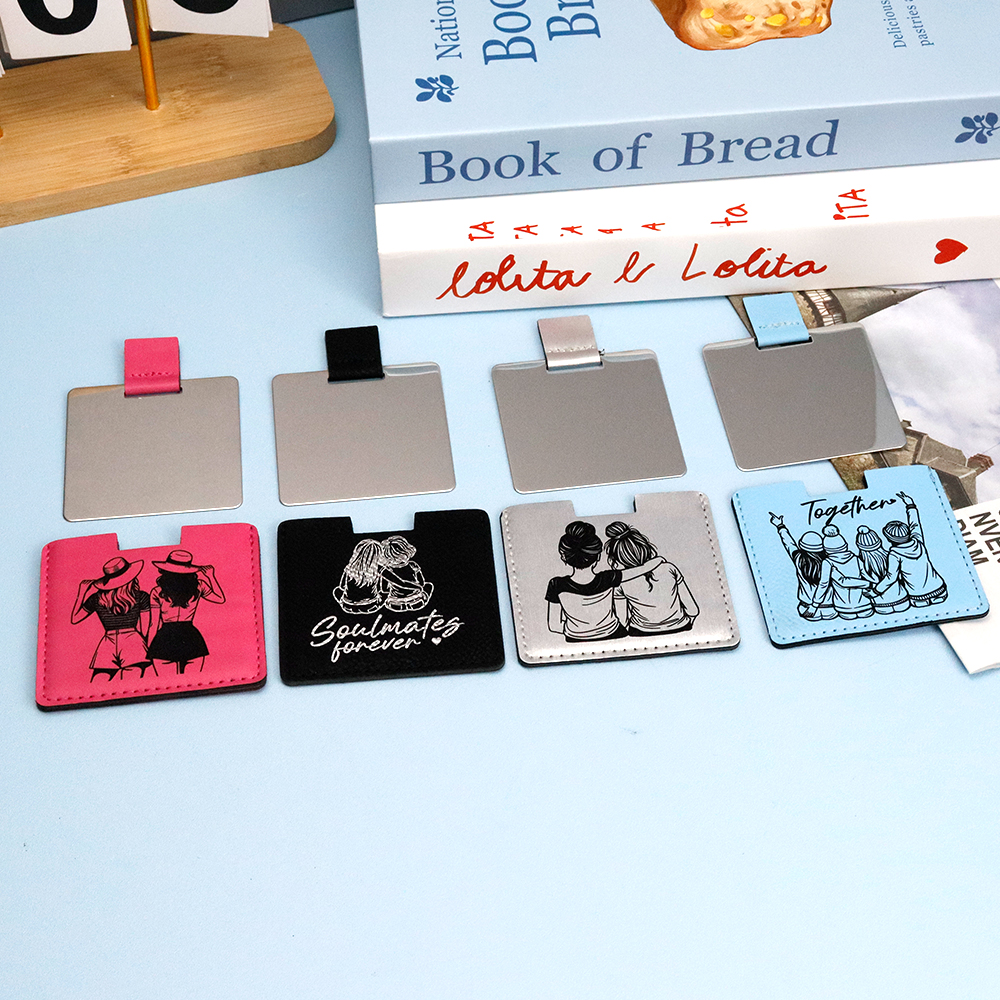 laser engrave blank PU cover pocket mirror