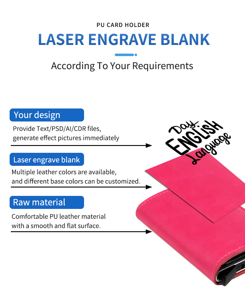 laser engrave blank PU card wallet case