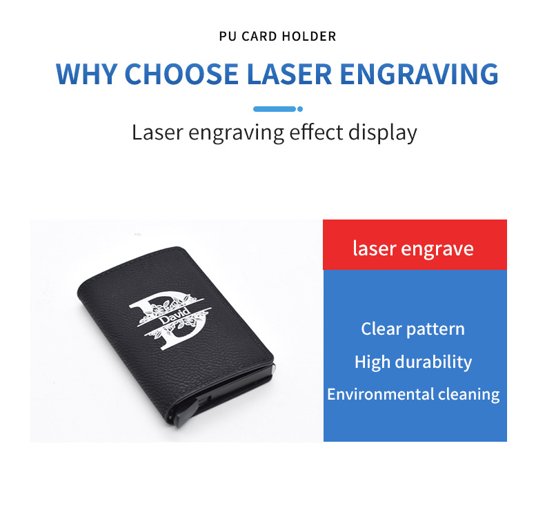 laser engrave blank PU card wallet case