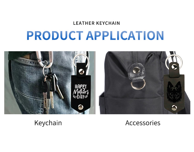laser engrave blank PU keychain with sublimation photo insert