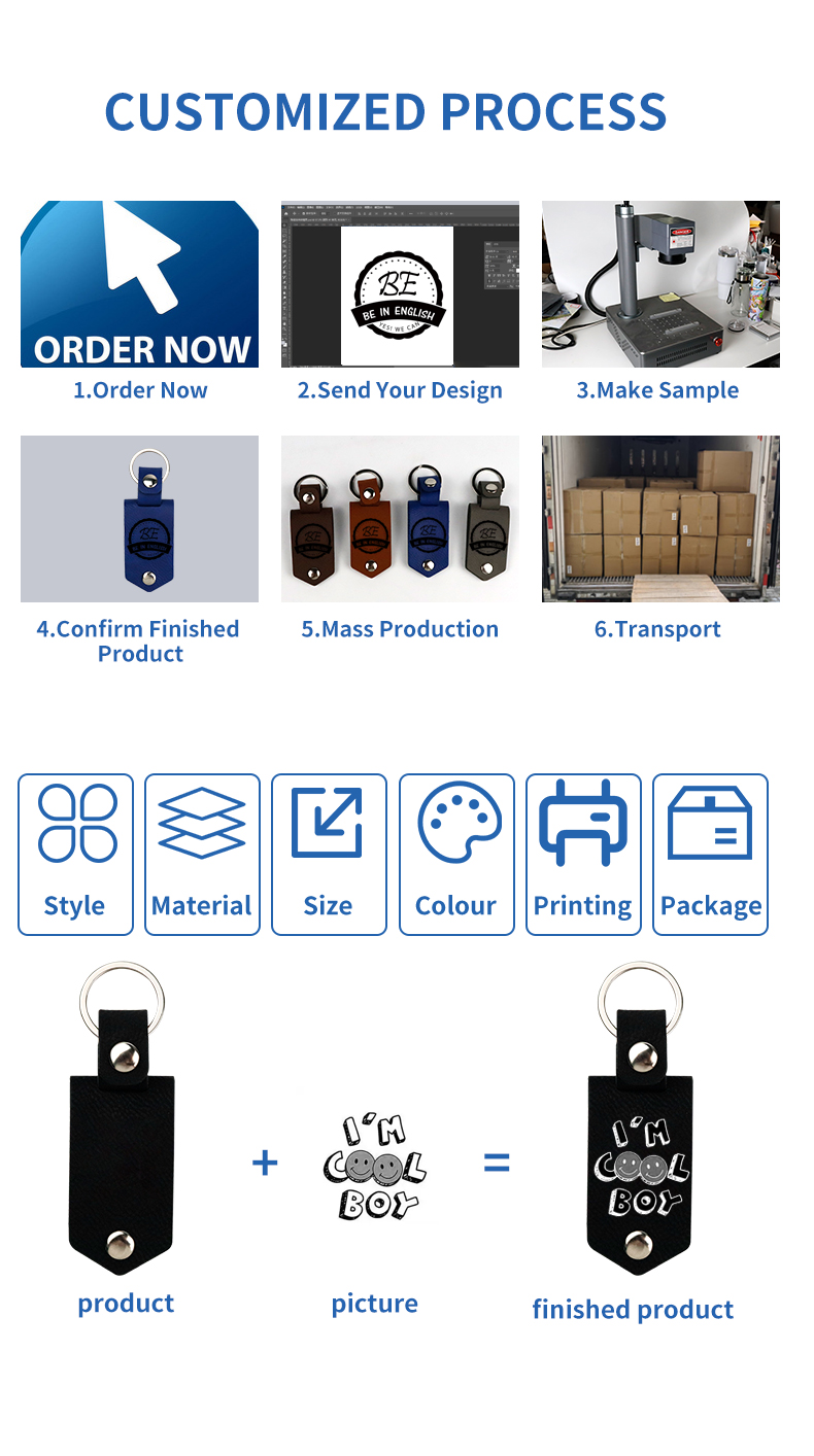 laser engrave blank PU keychain with sublimation photo insert