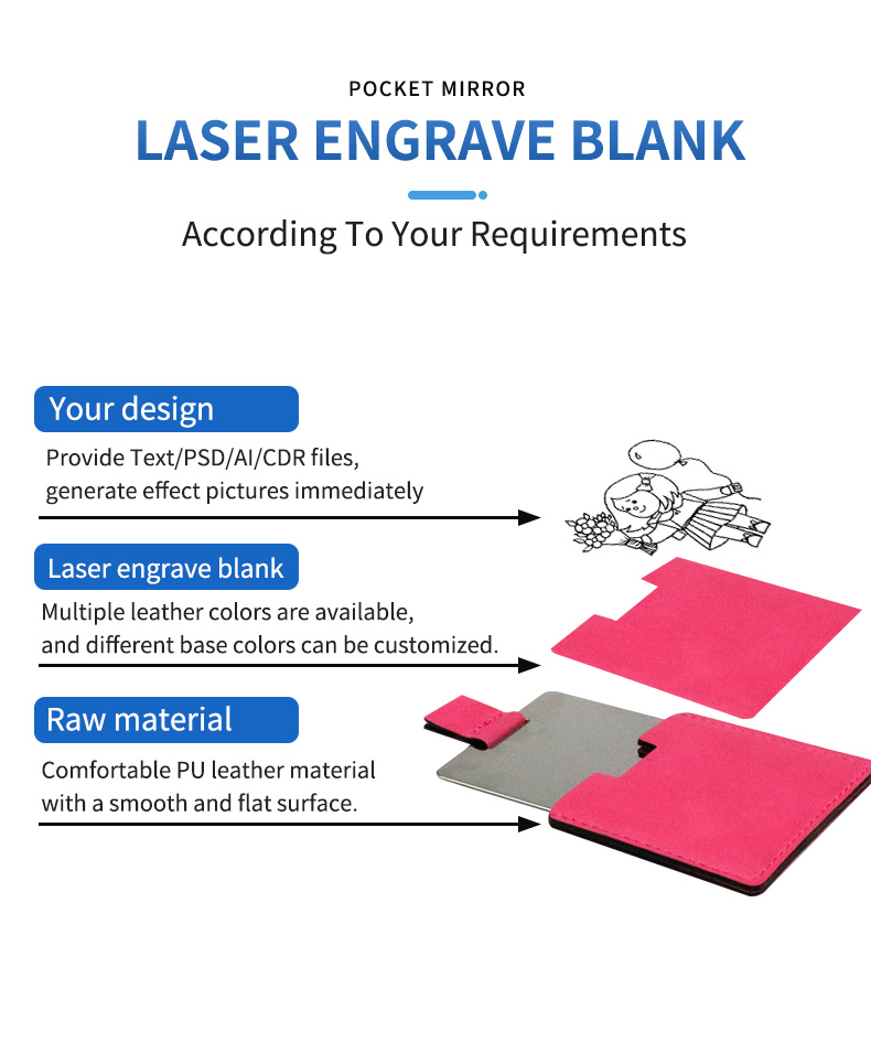 laser engrave blank PU cover pocket mirror