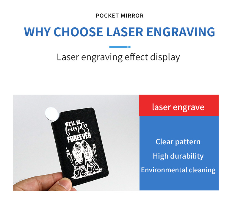 laser engrave blank PU cover pocket mirror