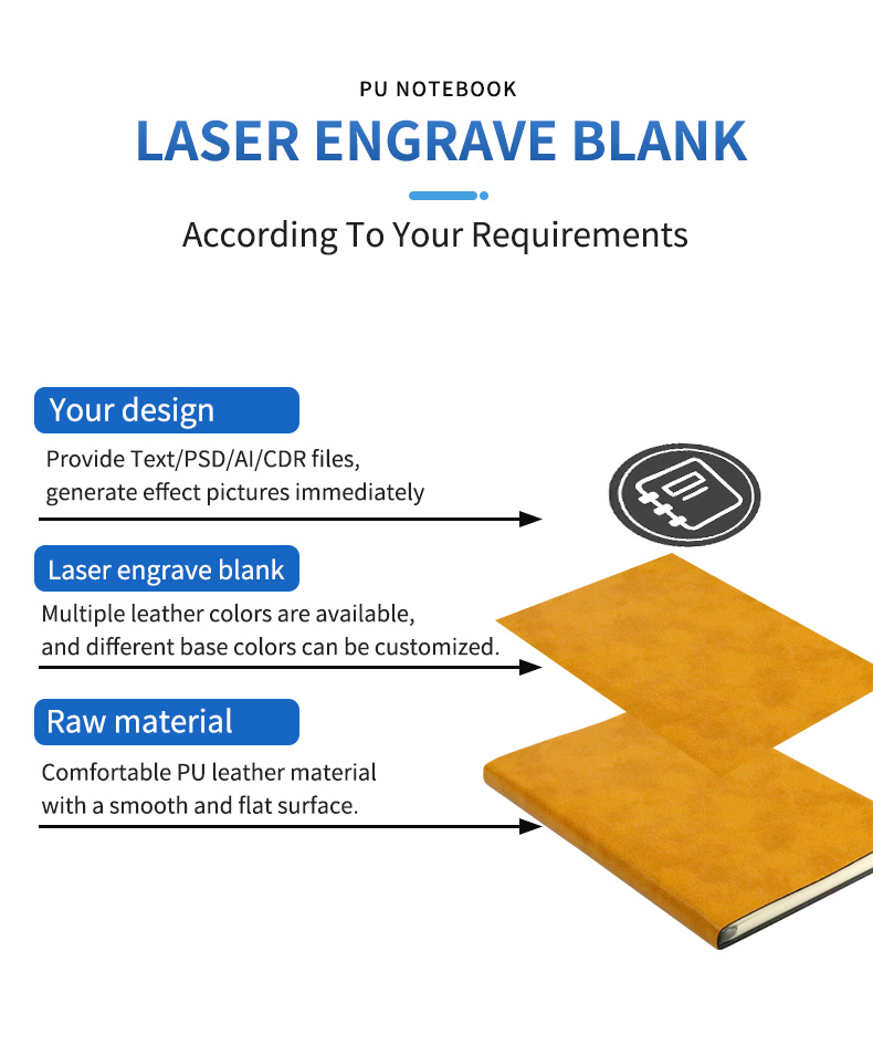 laser engrave blank PU cover A5 notebook